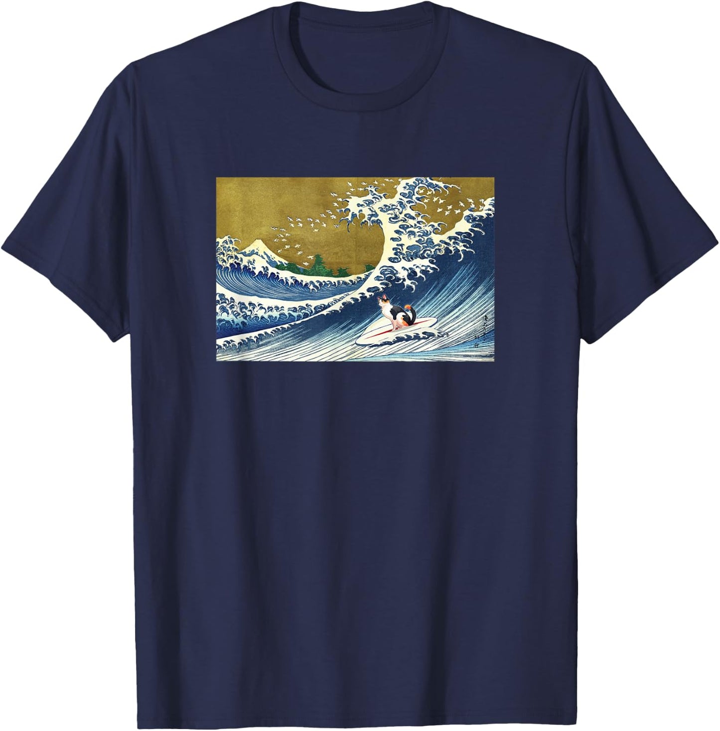 Retro Vintage Surfing a Wave Calico Cat Lover T-Shirt - T-Shirt | Navy