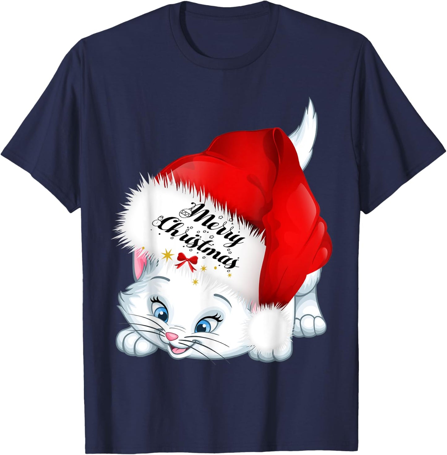 Christmas Gifts Cat Lover Bow Tie Kitten Merry Christmas Cat Women Kids T-Shirt - T-Shirt | Navy