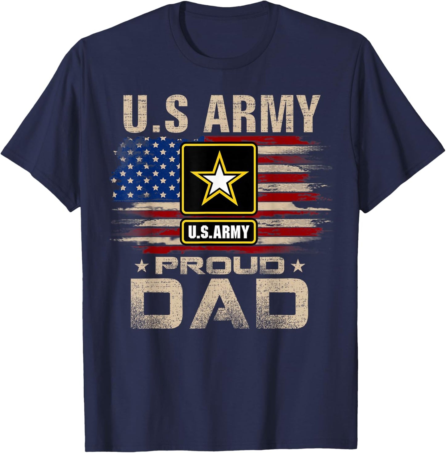 Vintage U.S Army Proud Dad with American Flag T-Shirt - T-Shirt | Navy