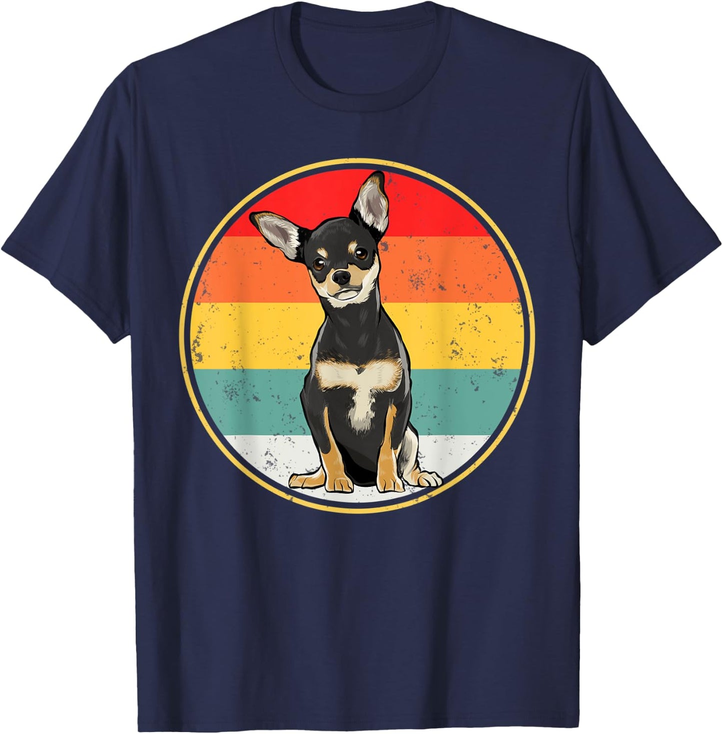 Vintage Retro Sunset Black Chihuahua Dog Men Women T-Shirt - T-Shirt | Navy