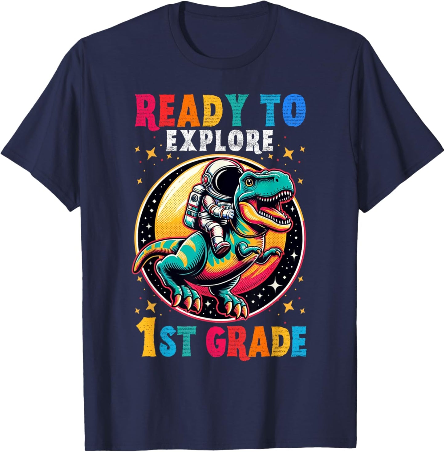 First day back to School 1st grade Astronaut Dinosaur boys T-Shirt - T-Shirt | Navy