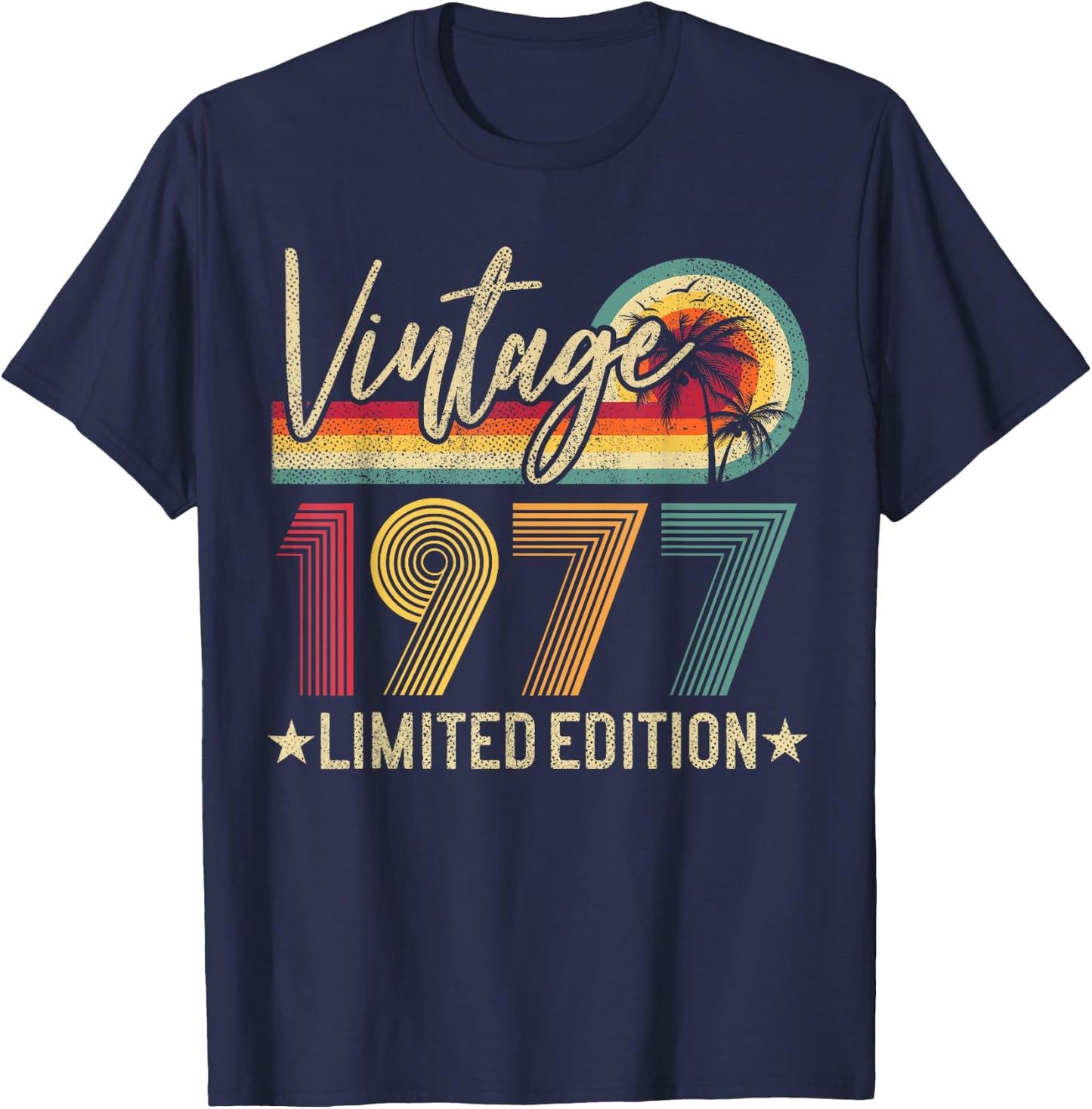 48th Birthday Vintage 1977 Men Women 48 Years Old Retro T-Shirt - T-Shirt | Navy