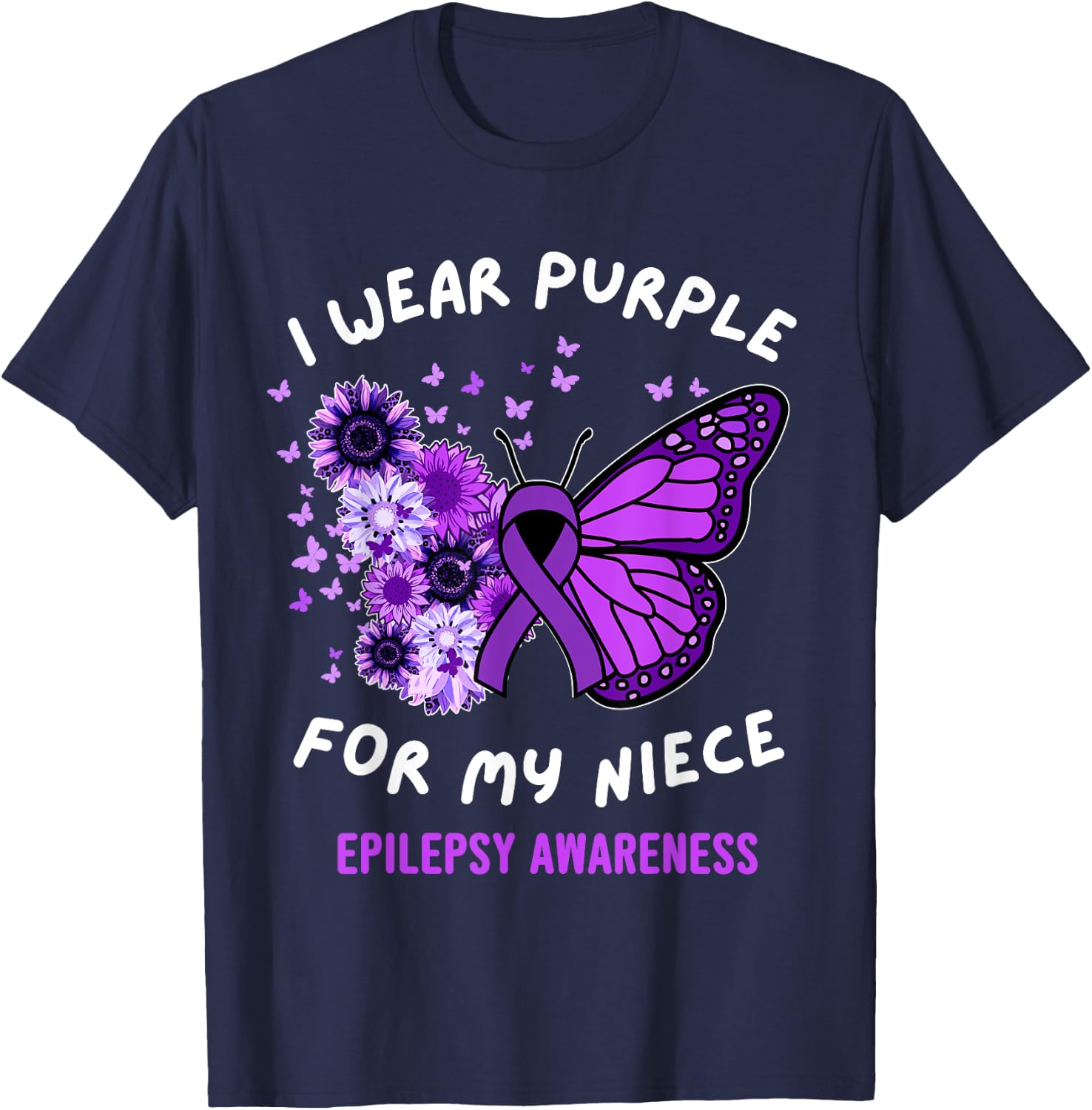 I Wear Purple For My Niece Epilepsy Awareness November Women T-Shirt - T-Shirt | Navy