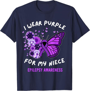 I Wear Purple For My Niece Epilepsy Awareness November Women T-Shirt - T-Shirt | Navy