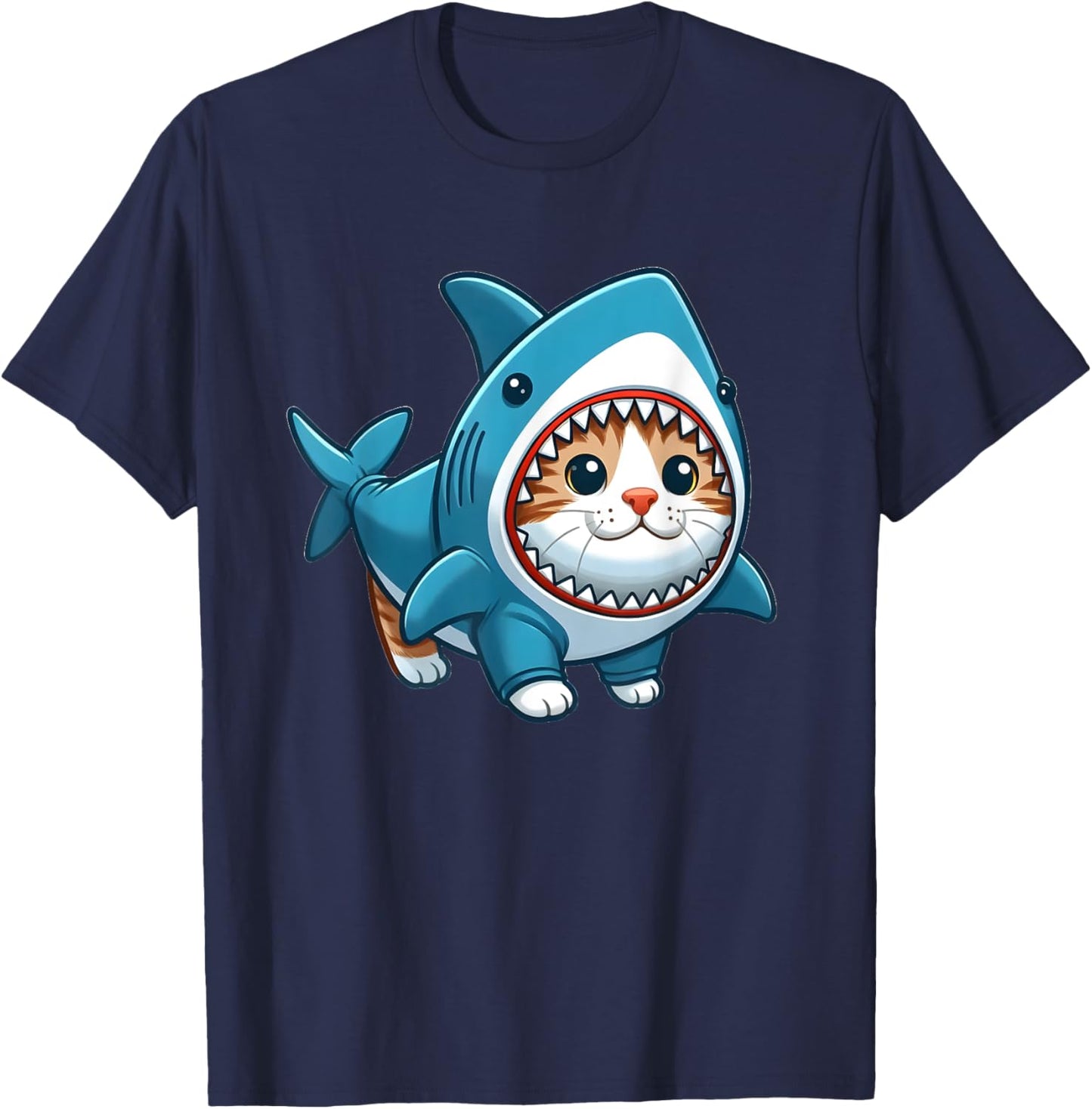Cat in Shark Costume Men Women Kids T-Shirt - T-Shirt | Navy