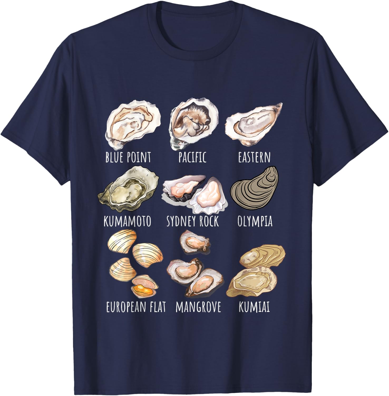 Different Type of Oysters Breed Collection,Cute Oyster Lover T-Shirt - T-Shirt | Navy