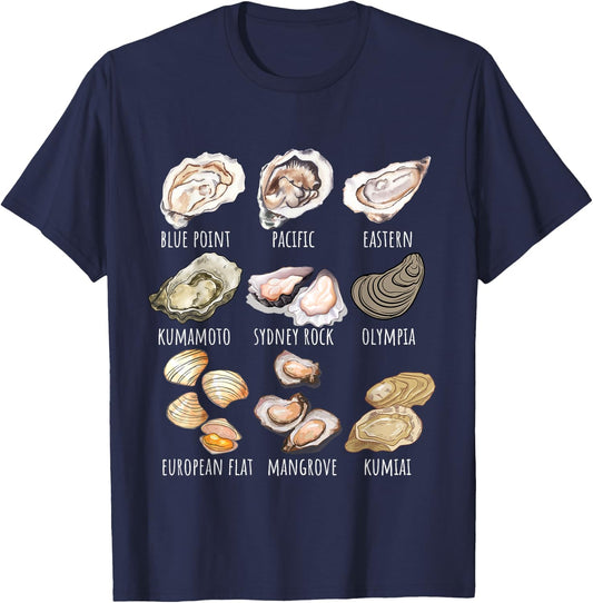 Different Type of Oysters Breed Collection,Cute Oyster Lover T-Shirt - T-Shirt | Navy