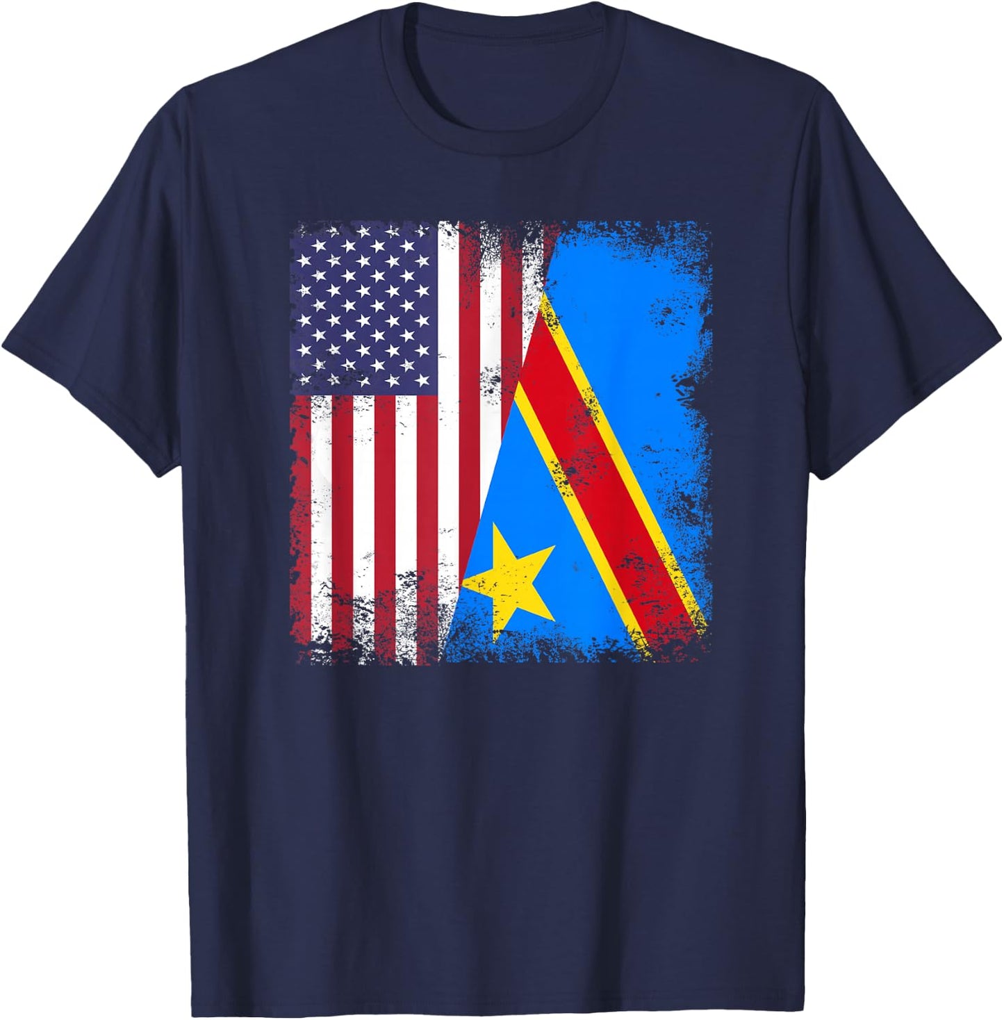 Half Congolese Flag | Vintage Congo USA Gift T-Shirt - T-Shirt | Navy