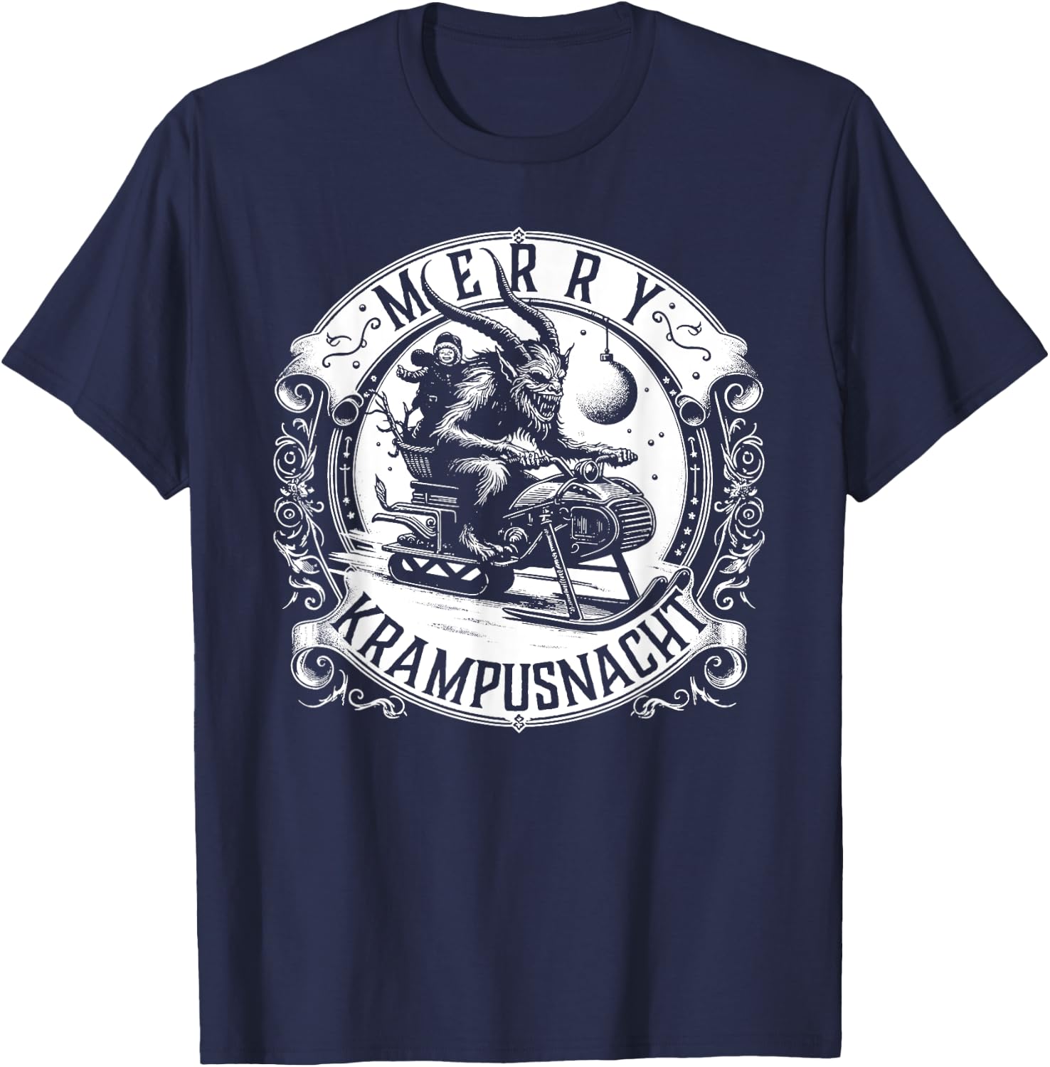 Krampusnacht Krampus on a Snowmobile T-Shirt - T-Shirt | Navy