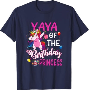 Yaya Of The Birthday Princess Unicorn Girl T-Shirt - T-Shirt | Navy