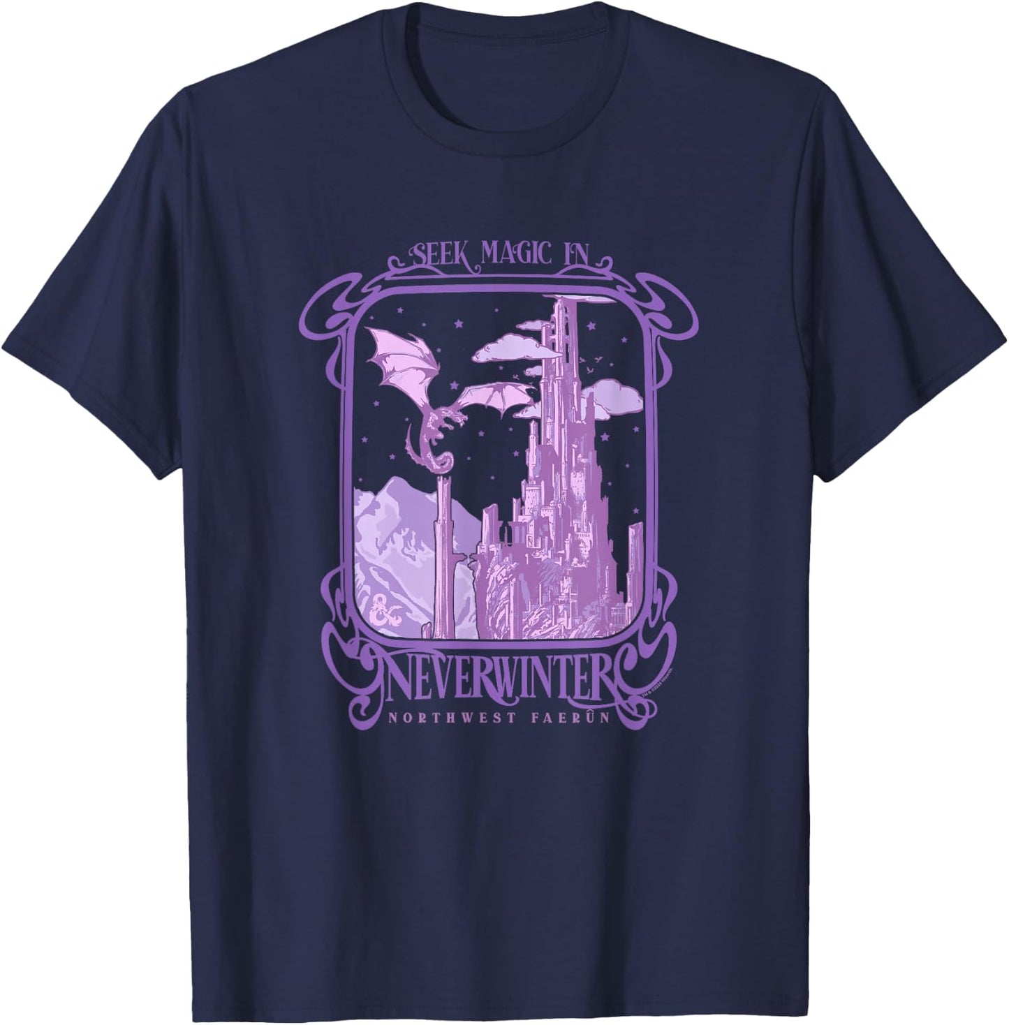 Dungeons & Dragons Seek Magic In Neverwinter Chest Poster V2 T-Shirt - T-Shirt | Navy