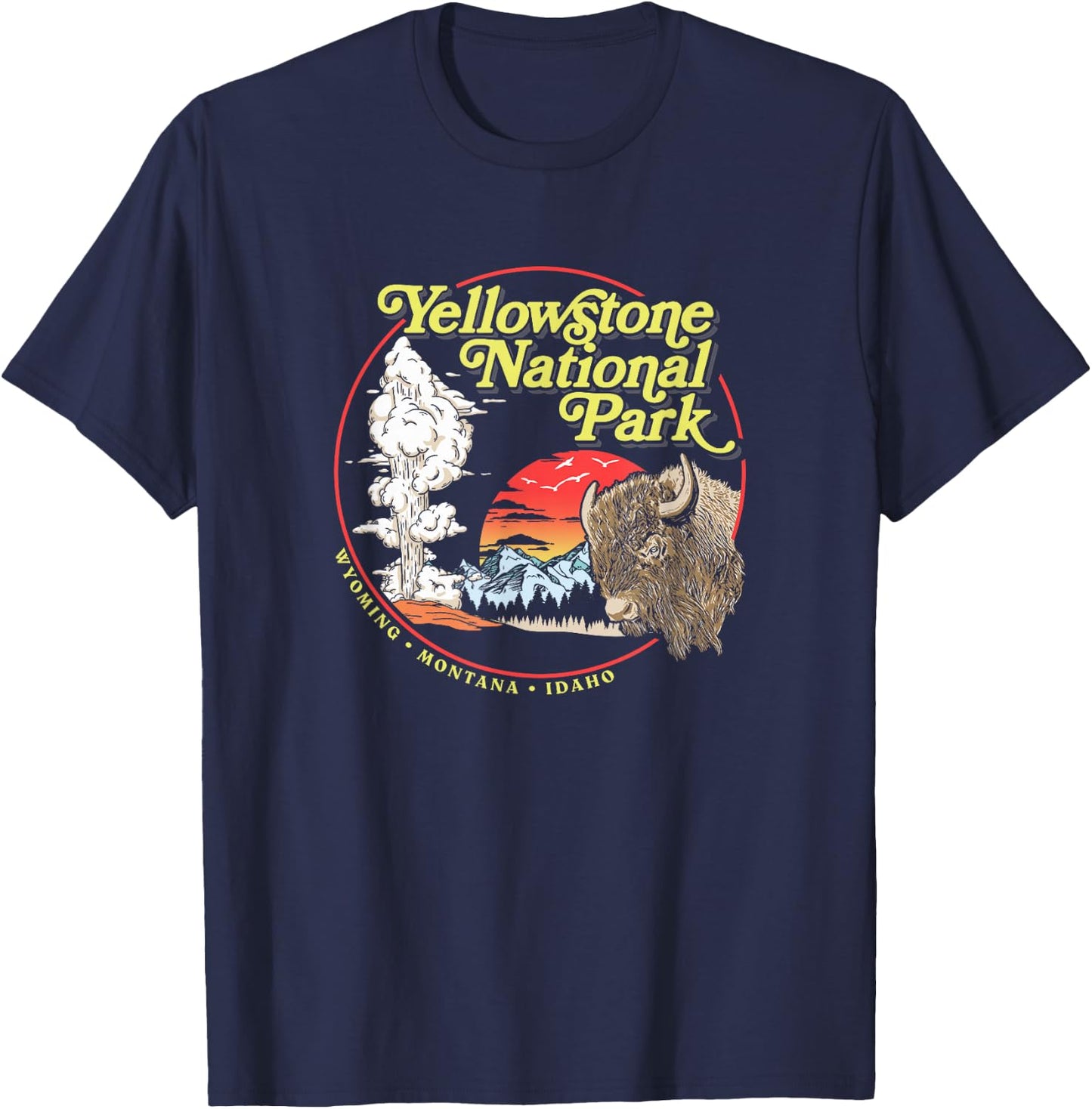 Yellowstone National Park Vintage 70's Old Faithful Graphic T-Shirt - T-Shirt | Navy