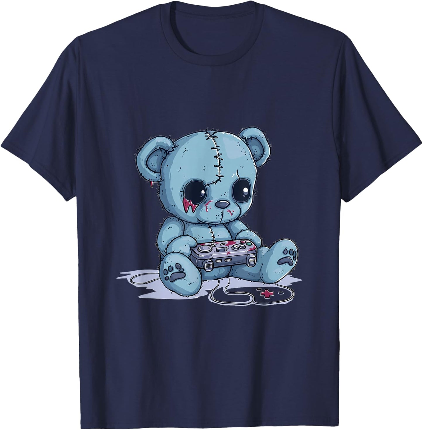 Goth Pastel Cute Creepy Kawaii Gamer Teddy Bear Gaming T-Shirt - T-Shirt | Navy