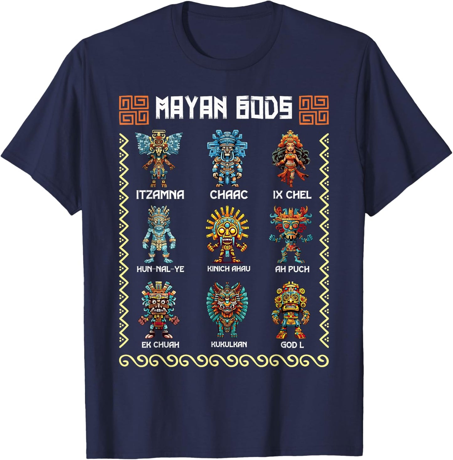 Ancient Mayan Gods Aztec Civilization Mythology Deities T-Shirt - T-Shirt | Navy