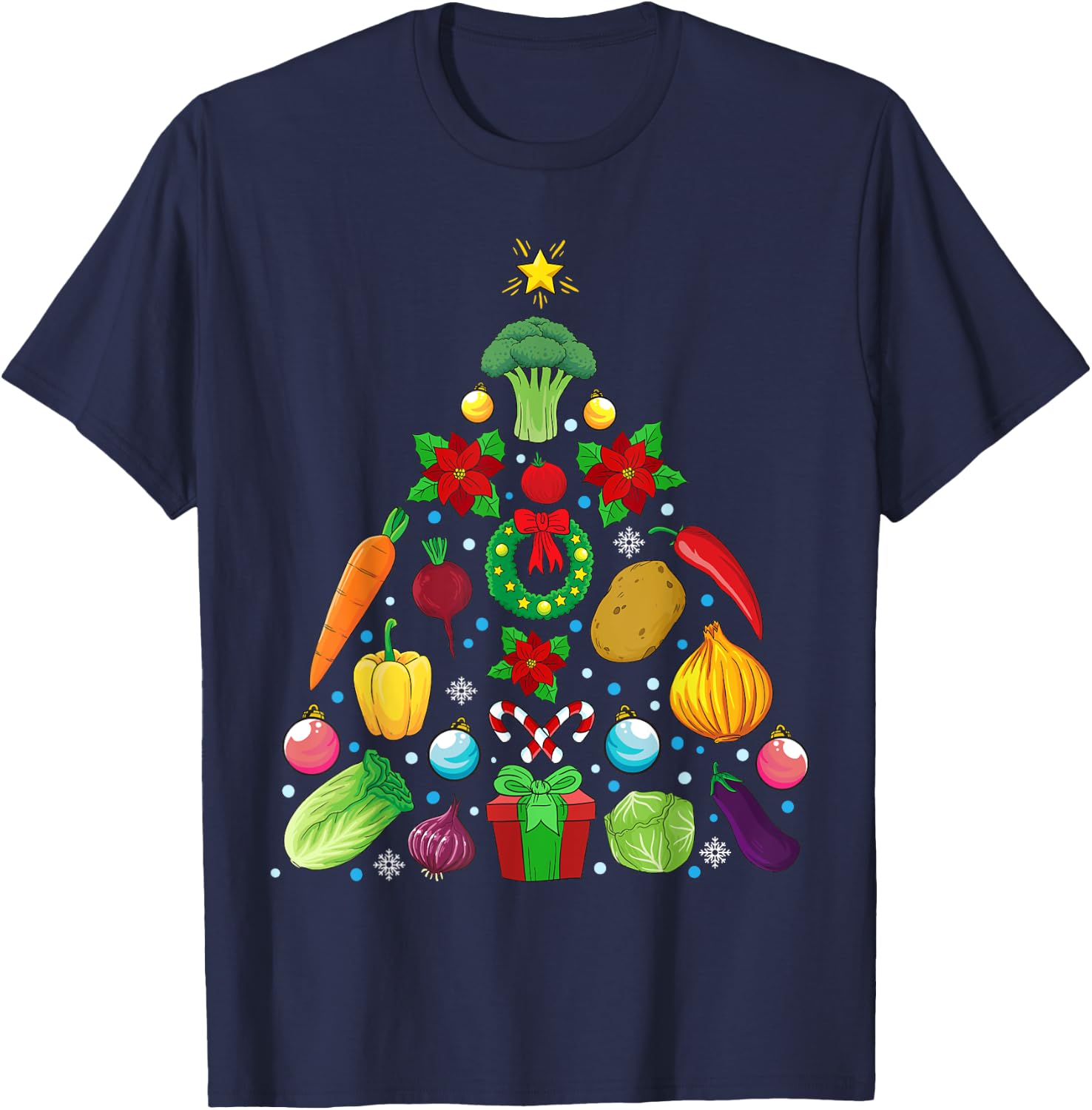 Vegetables Christmas Tree Vegan Gift T-Shirt - T-Shirt | Navy
