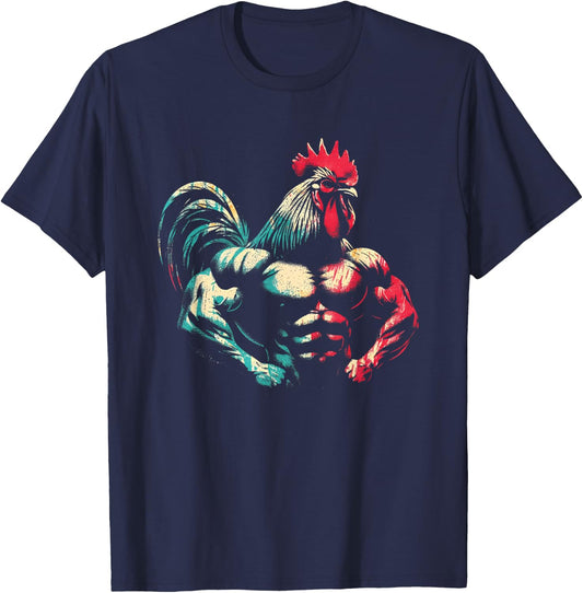 Bodybuilder Rooster - Funny Weightlifting Rooster Workout T-Shirt - T-Shirt | Navy