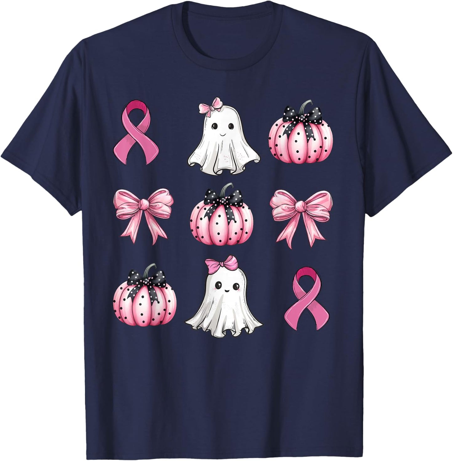 Breast Cancer Awareness Coquette Pink Pumpkin Ribbon Women's T-Shirt - T-Shirt | Navy