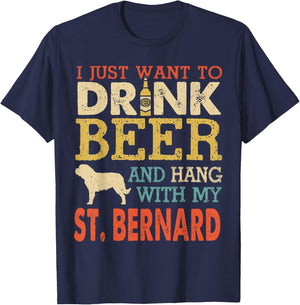 St. Bernard Dad Drink Beer Hang With Dog Funny Men Vintage T-Shirt - T-Shirt | Navy