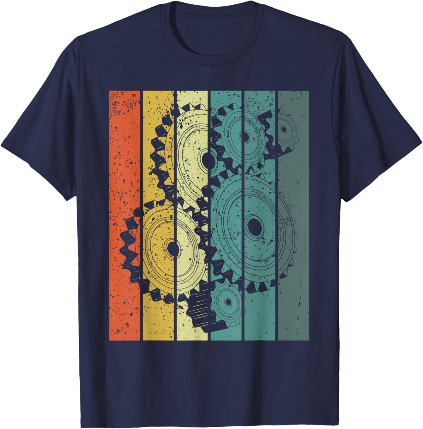 Mechanical Engineer Funny Retro Cogs Engineering Gear T-Shirt - T-Shirt | Navy