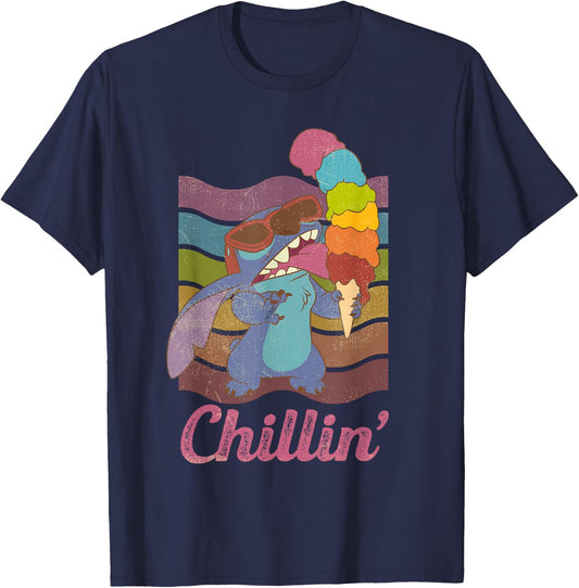 Disney Rainbow Stitch Ice Cream Chillin' T-Shirt - T-Shirt | Navy