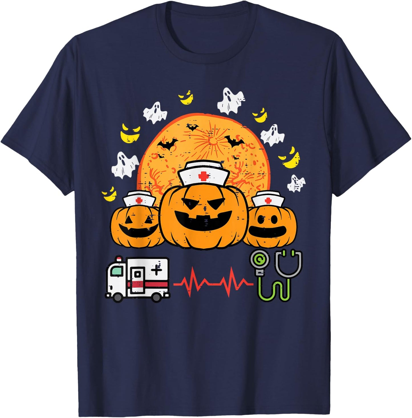 Halloween Pumpkin Nurses Paramedic Costume Scrub Top Women T-Shirt - T-Shirt | Navy