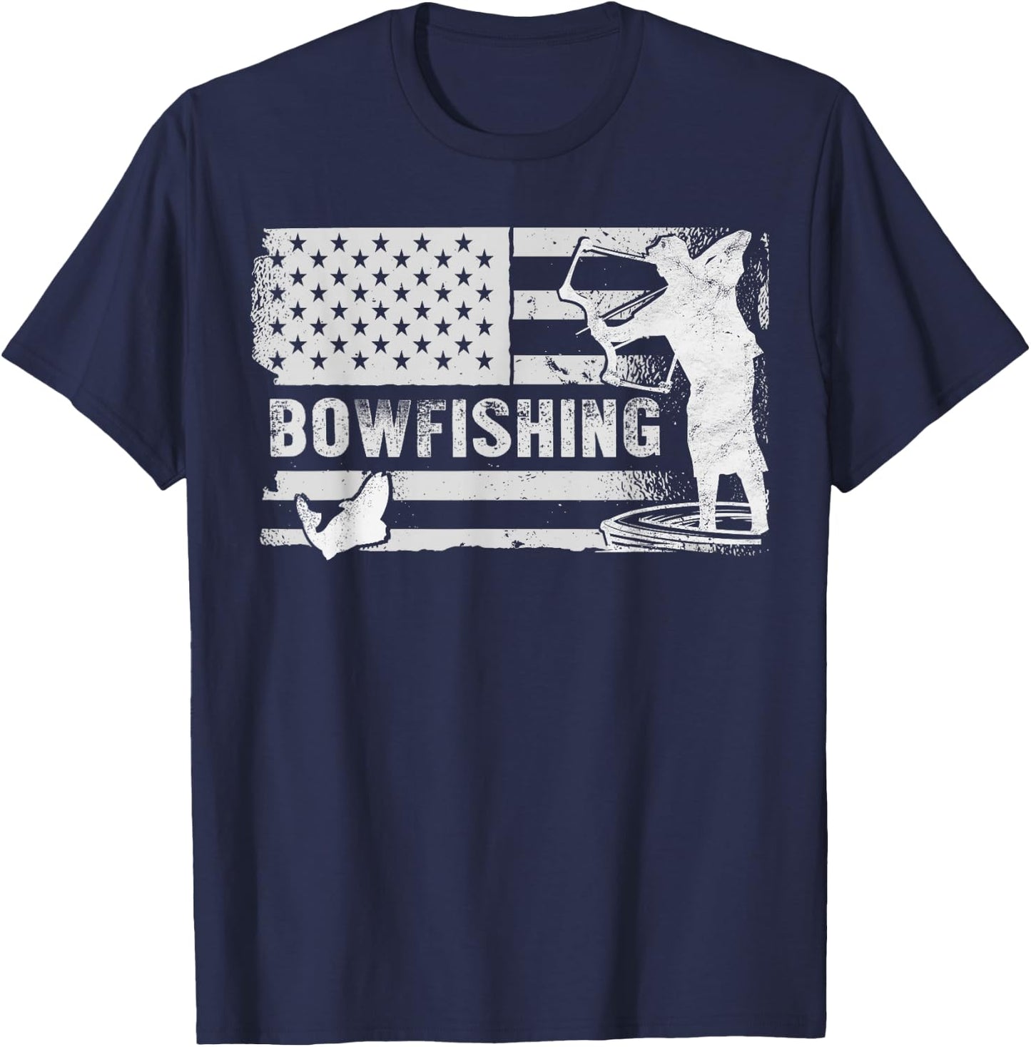 Bowfishing Vintage Look American Flag, Bow Hunting For Fish T-Shirt - T-Shirt | Navy