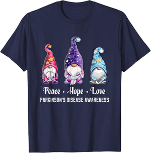 Peace Hope Love Gnomes Parkinson's Disease Awareness T-Shirt - T-Shirt | Navy