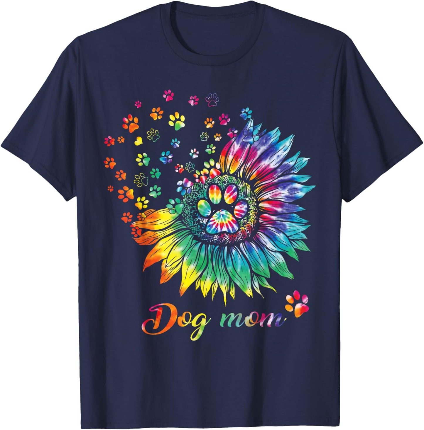 Sunflower Dog Mom Tie Dye Dog Lover Funny T-Shirt - T-Shirt | Navy