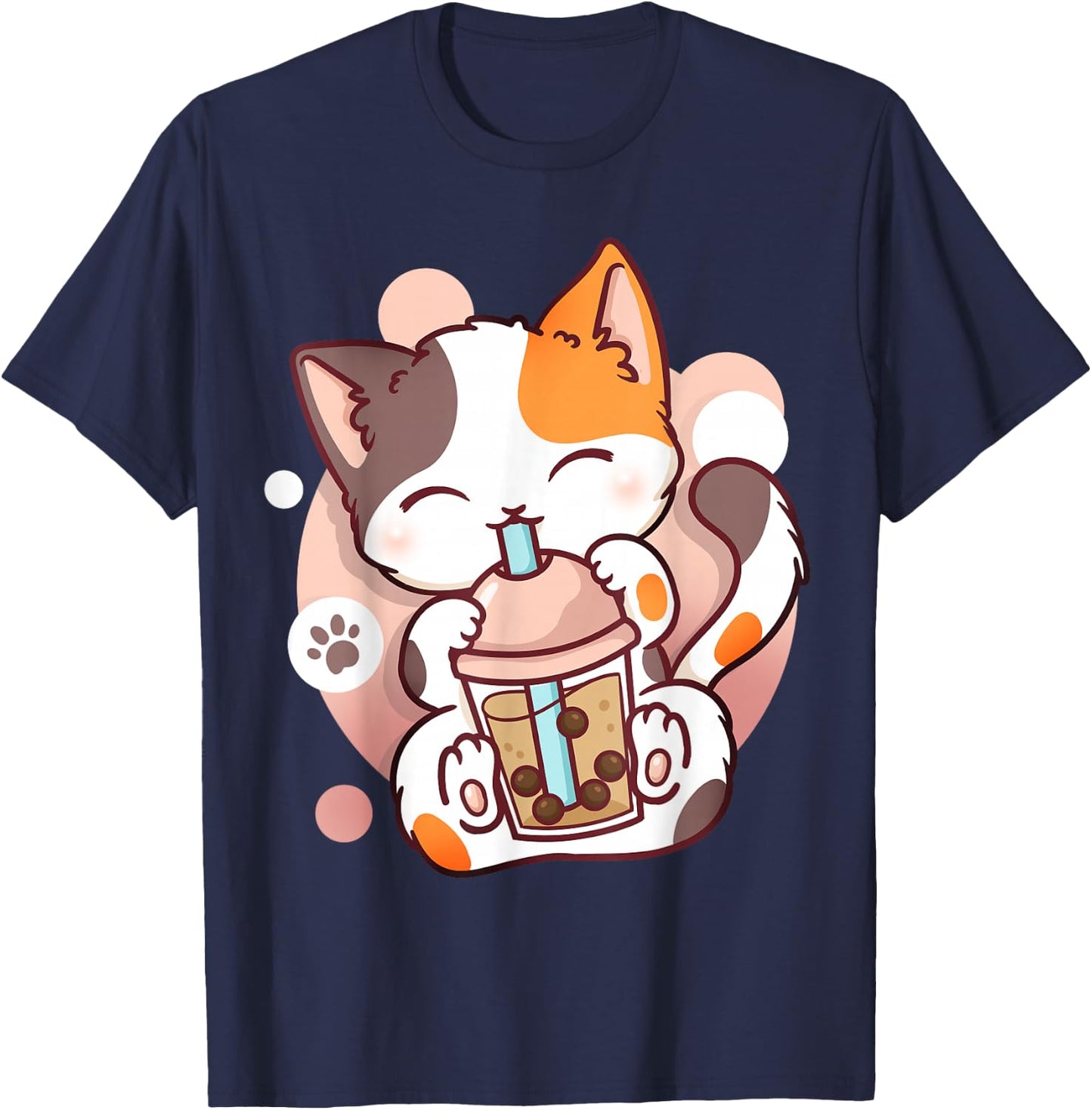 Cat Boba Tea Bubble Tea Anime Kawaii Neko Small T-Shirt - T-Shirt | Navy