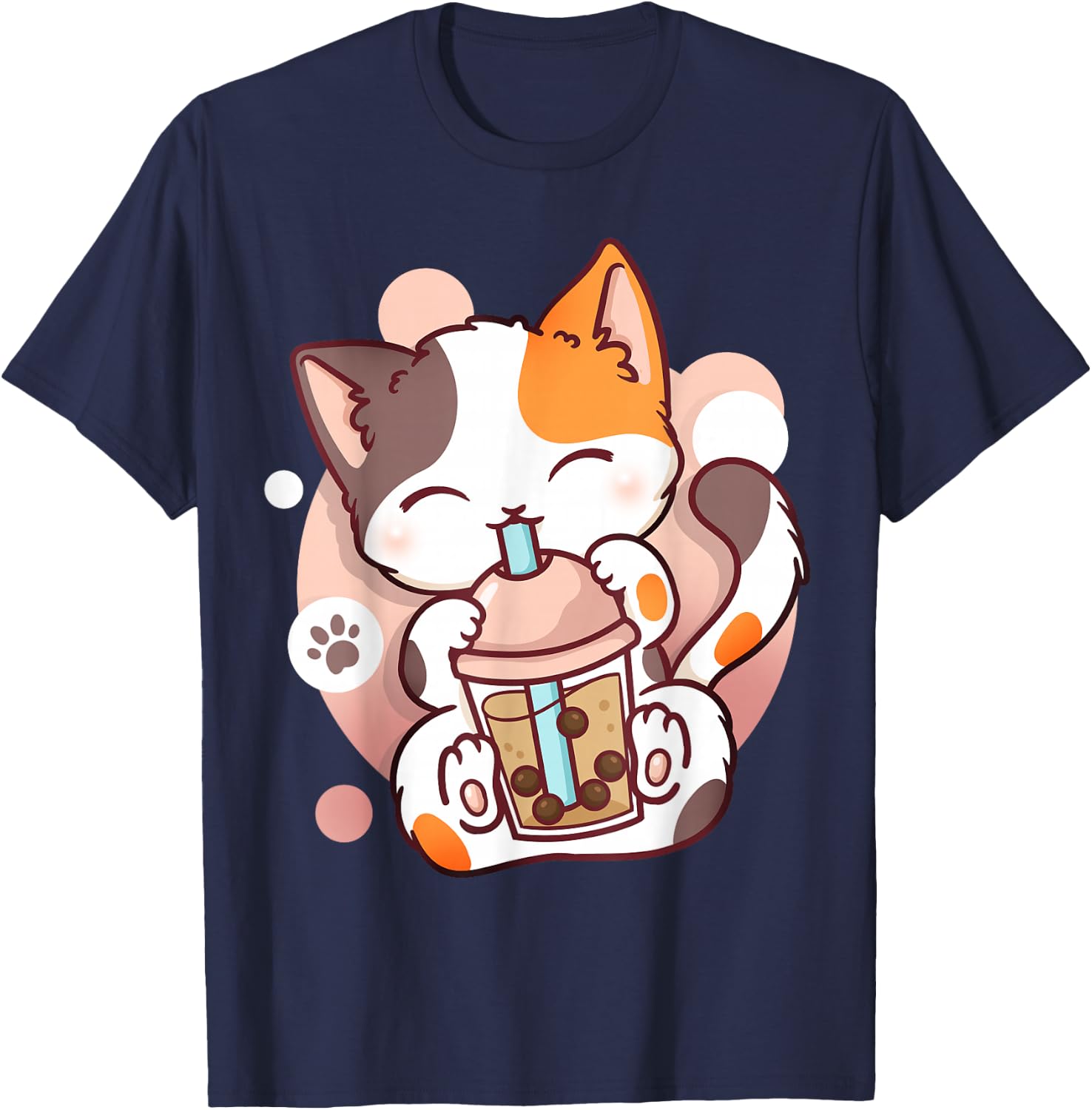 Cat Boba Tea Bubble Tea Anime Kawaii Neko Small T-Shirt - T-Shirt | Navy