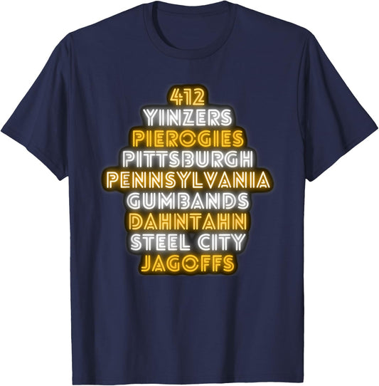Pittsburgh 412 Jagoffs Yinzers Funny Retro T-Shirt - T-Shirt | Navy