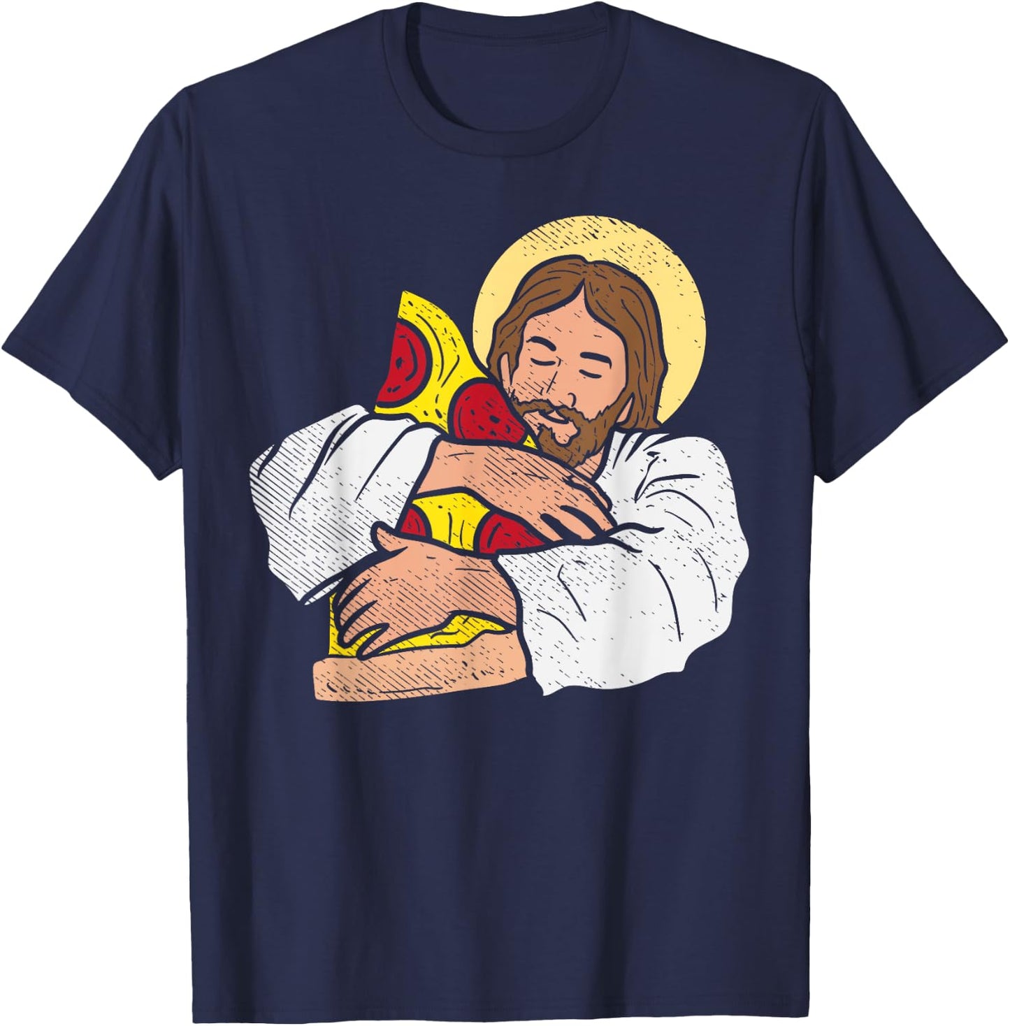 Food Lover Jesus Pizza Funny God Christ Snack Christian Gift T-Shirt - T-Shirt | Navy