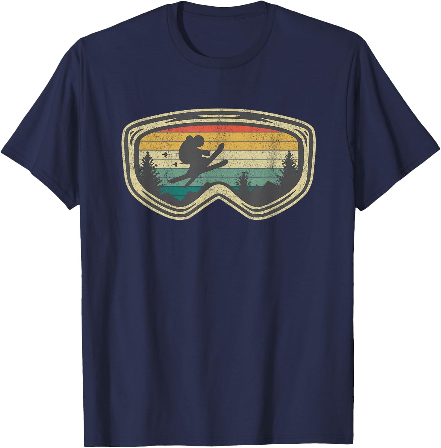 Ski Goggles Mountain Snow Skiing Retro Winter Vacation Gift T-Shirt - T-Shirt | Navy