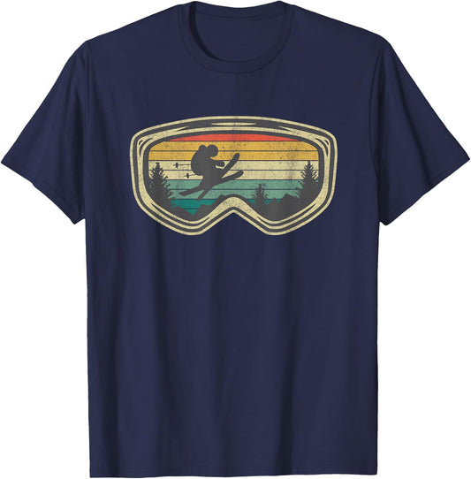 Ski Goggles Mountain Snow Skiing Retro Winter Vacation Gift T-Shirt - T-Shirt | Navy