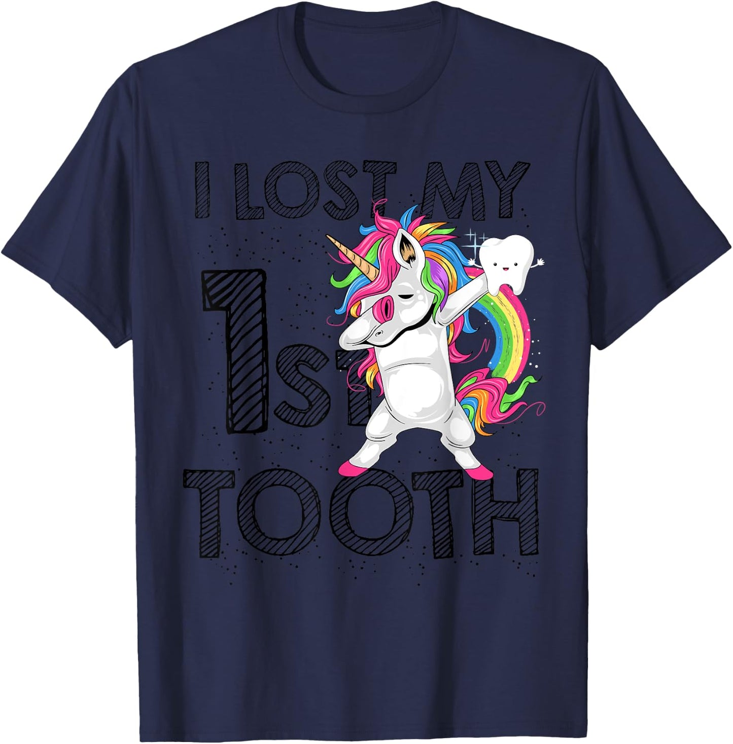 I Lost My First Tooth Baby Teeth Out Fairy Unicorn Dabbing T-Shirt - T-Shirt | Navy