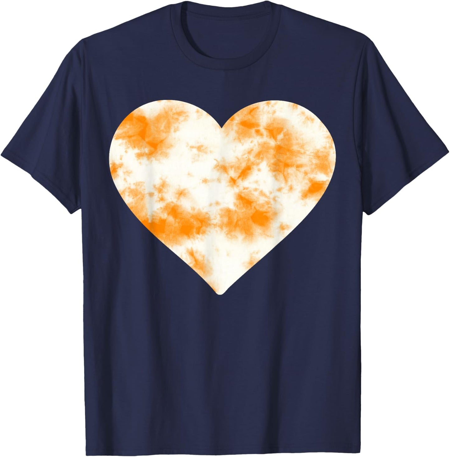 Heart Orange Tie Dye - Cute Valentines Day Graphic T-Shirt - T-Shirt | Navy