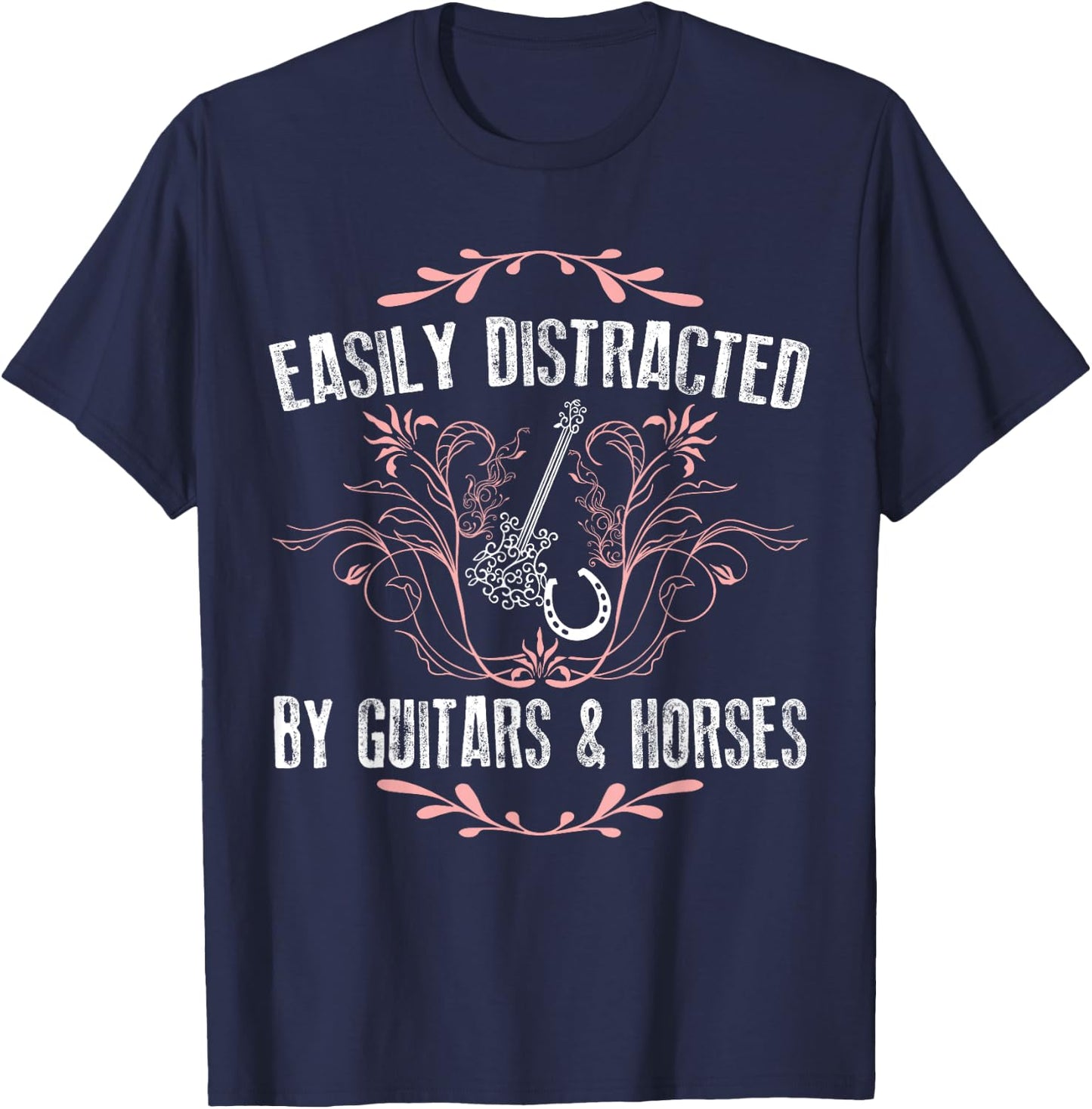 Easily Distracted By Guitars & Horses Riding Outfit T-Shirt - T-Shirt | Navy
