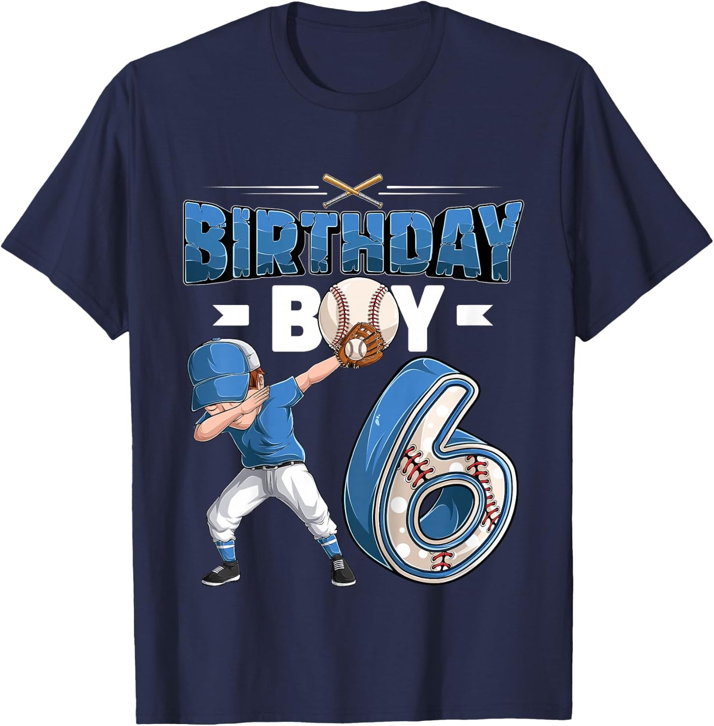 Kids Dabbing boy 6 Year Old Baseball Player 6th Birthday Party T-Shirt - T-Shirt | Navy
