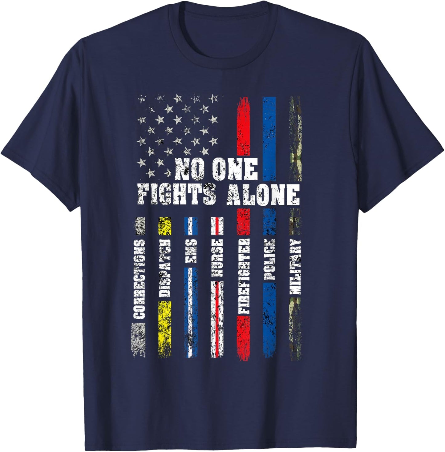 American Flag Thin Line Police Fire Military Nurse Responder Small T-Shirt - T-Shirt | Navy