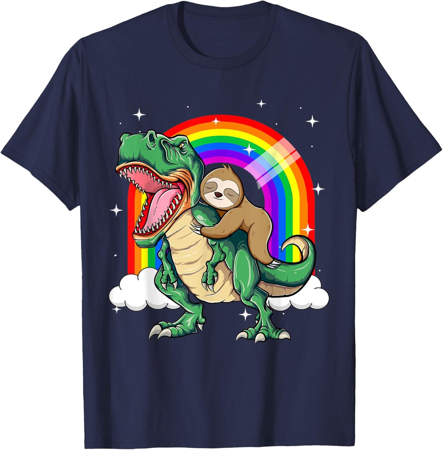 Funny Sloth Riding a T-Rex Dinosaur T-Shirt - T-Shirt | Navy