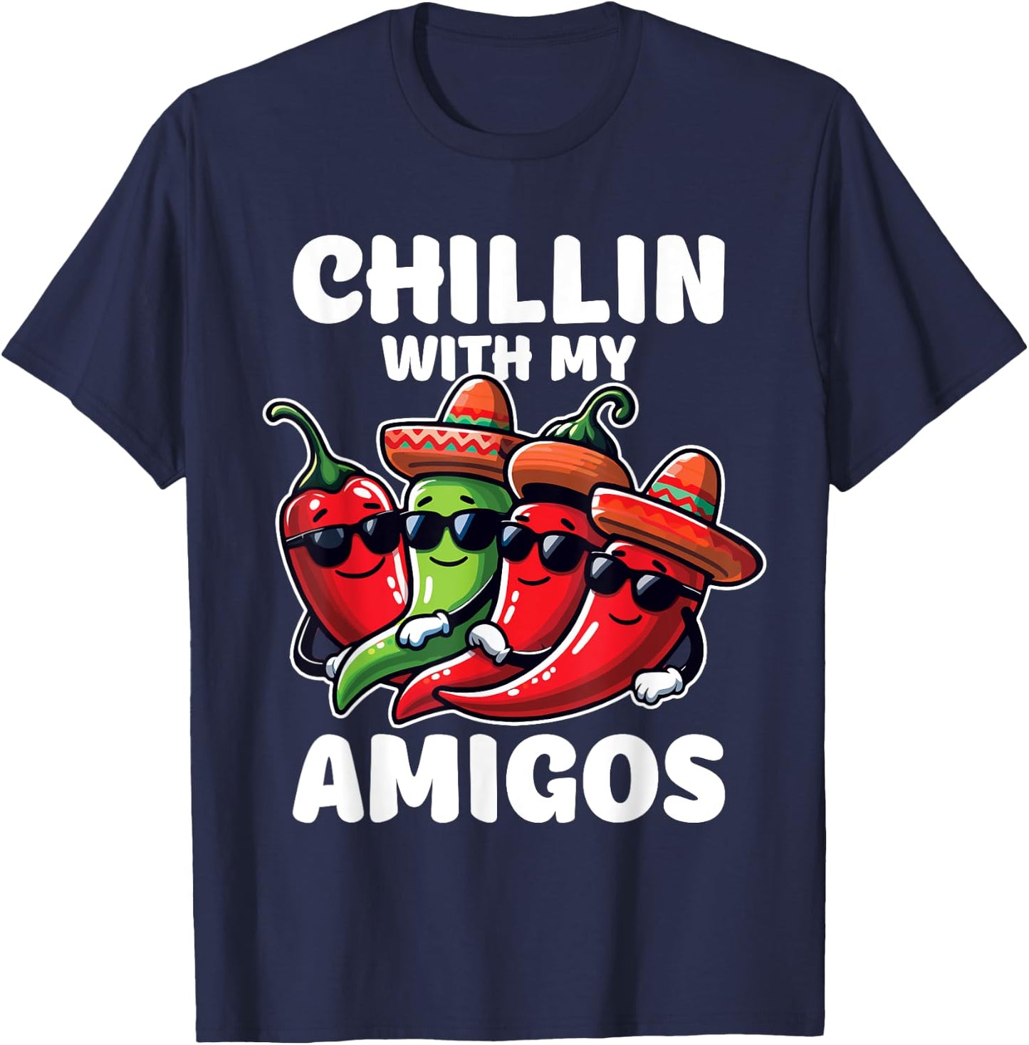 Green And Red Chilli Hot Pepper Cinco de Mayo Funny Chilli T-Shirt - T-Shirt | Navy