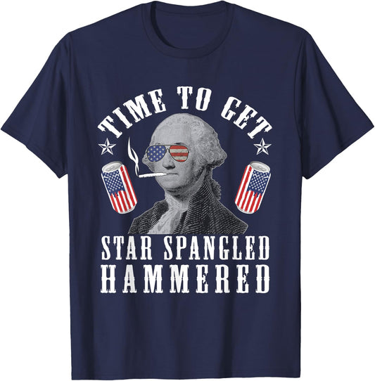 Time To Get Star Spangled Hammered 4th Of July George.W T-Shirt - T-Shirt | Navy