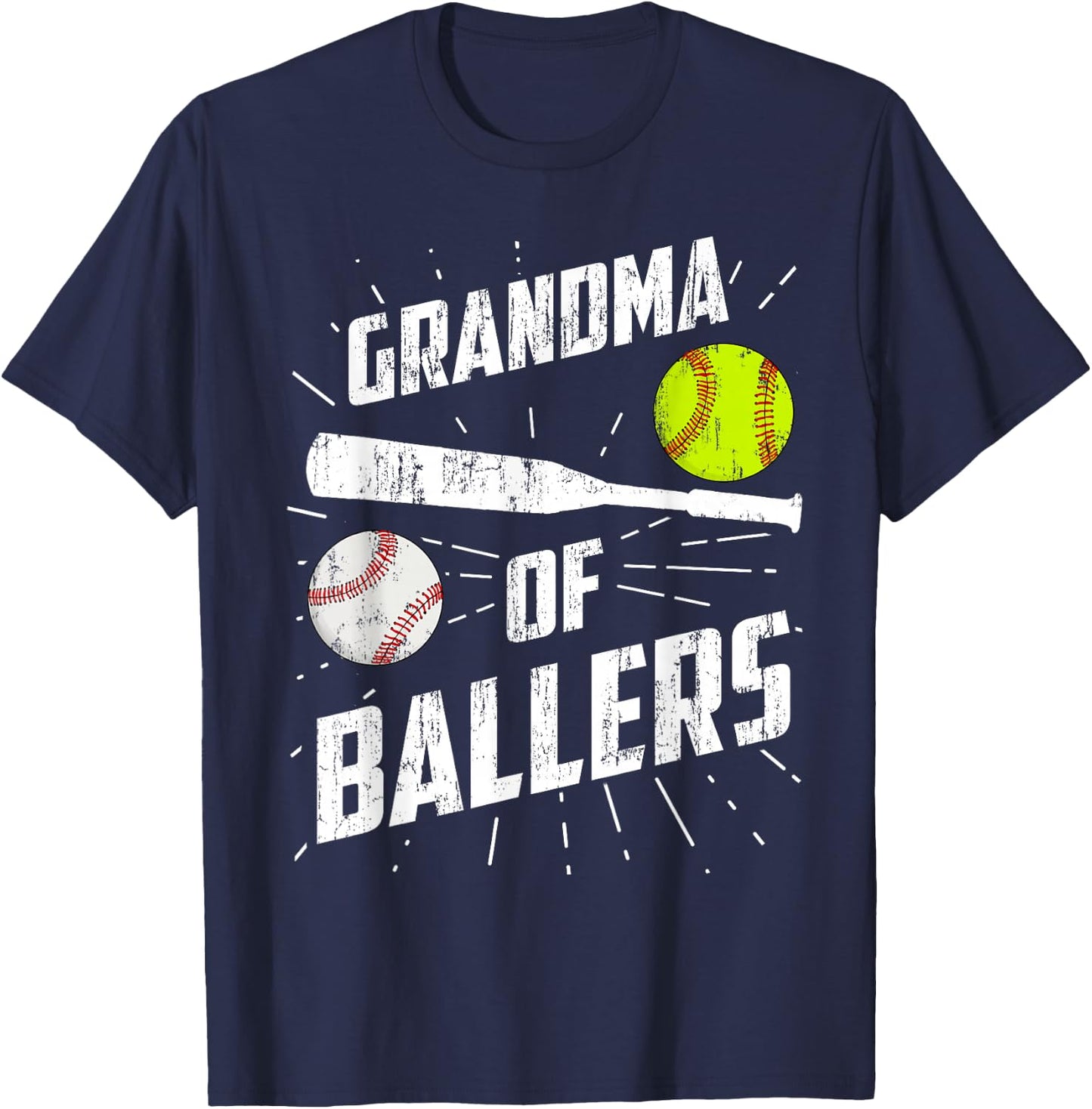 Grandma Of Ballers Funny Baseball Softball Mothers Day Gift T-Shirt - T-Shirt | Navy