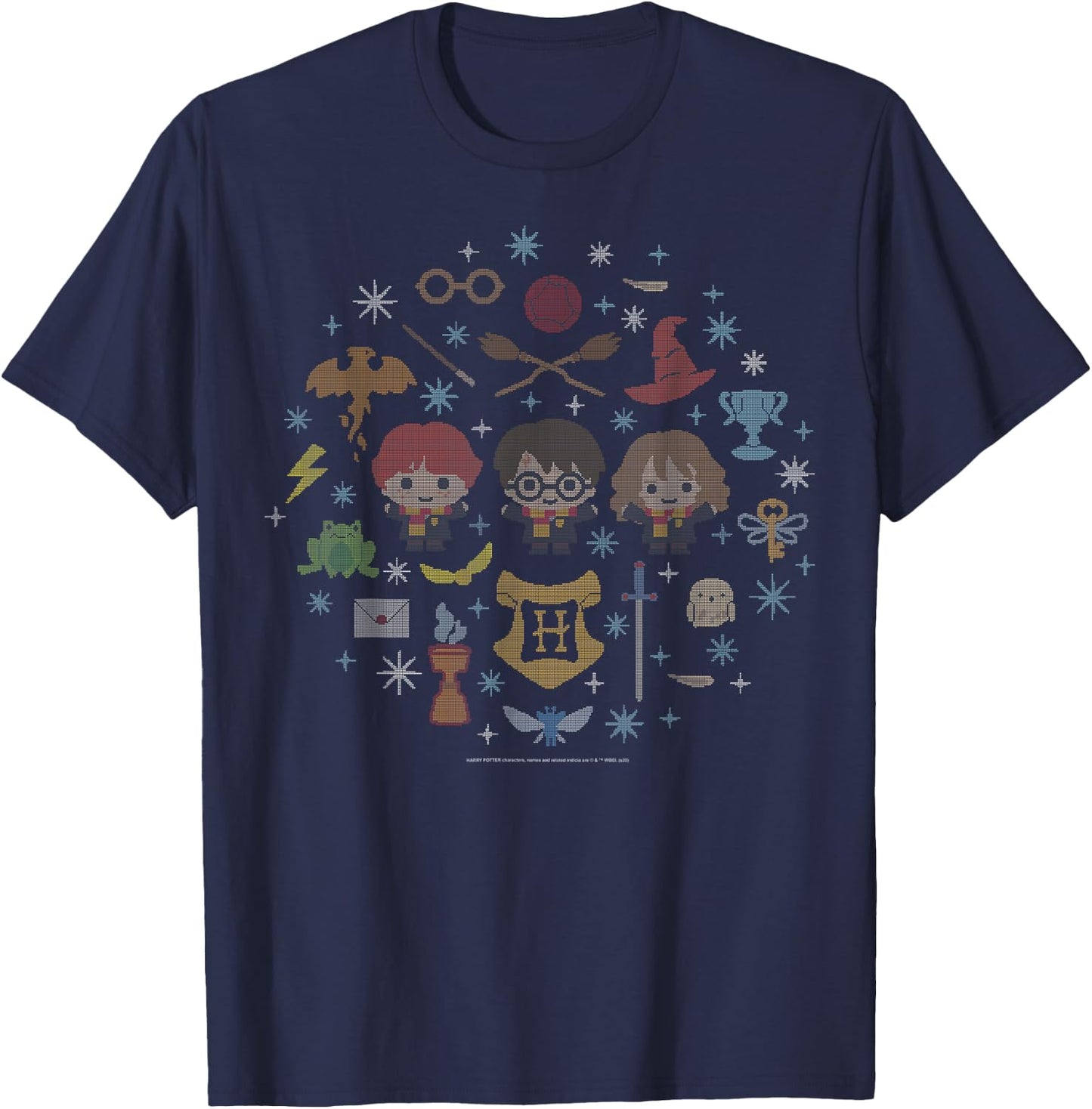 Harry Potter Christmas Group Shot Chibi Ugly Sweater T-Shirt - T-Shirt | Navy
