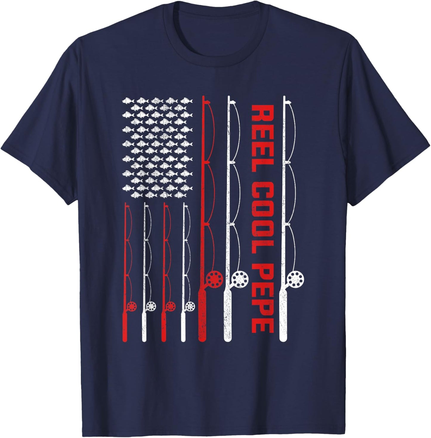 Reel Cool Pepe Father's Day Fishing American Flag Women Men T-Shirt - T-Shirt | Navy