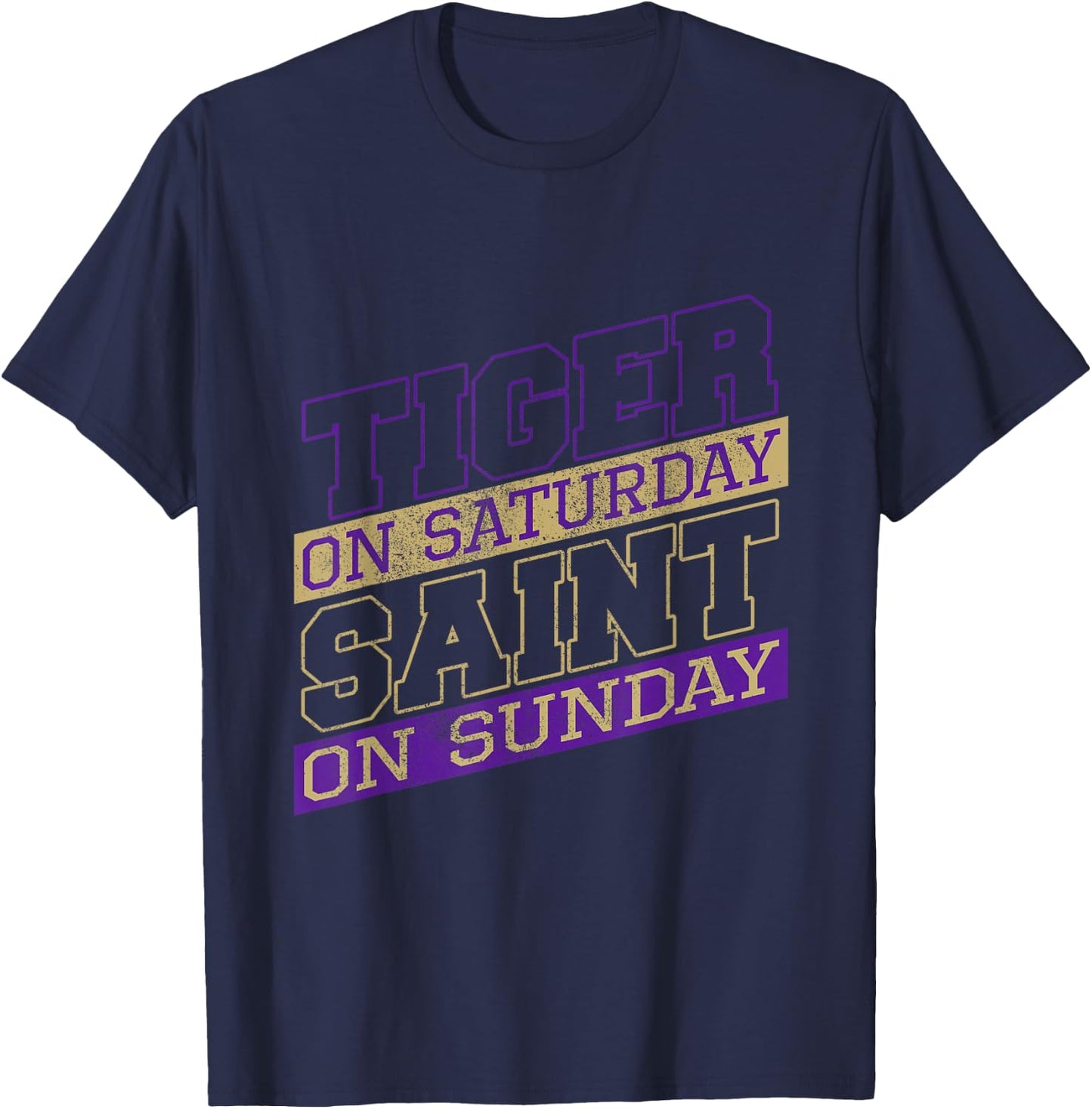 Funny Tiger On Saturday Saint On Sunday Feline Wild Tiger T-Shirt - T-Shirt | Navy