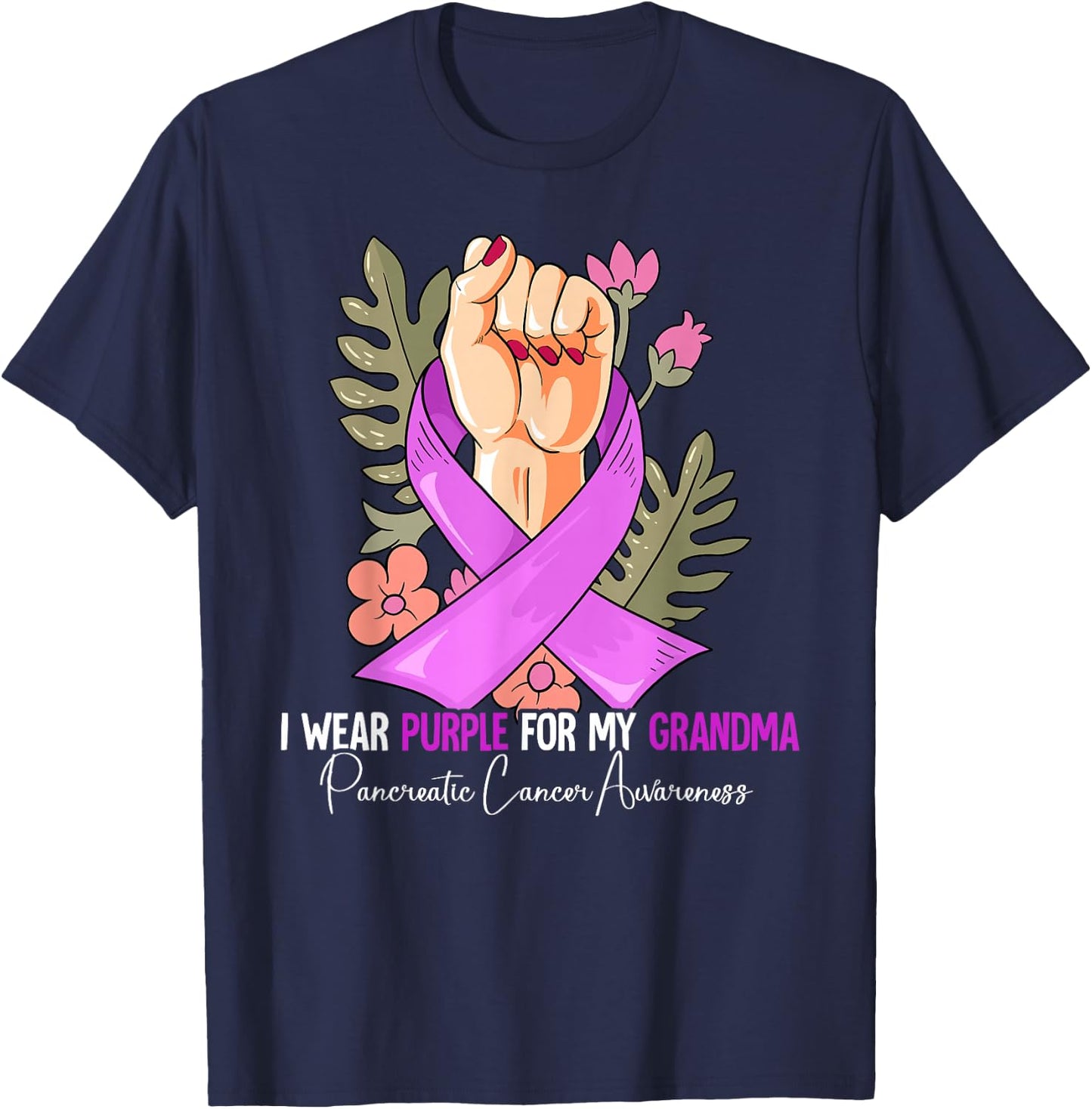 I Wear Purple For My Grandma Pancreatic Cancer Awareness T-Shirt - T-Shirt | Navy