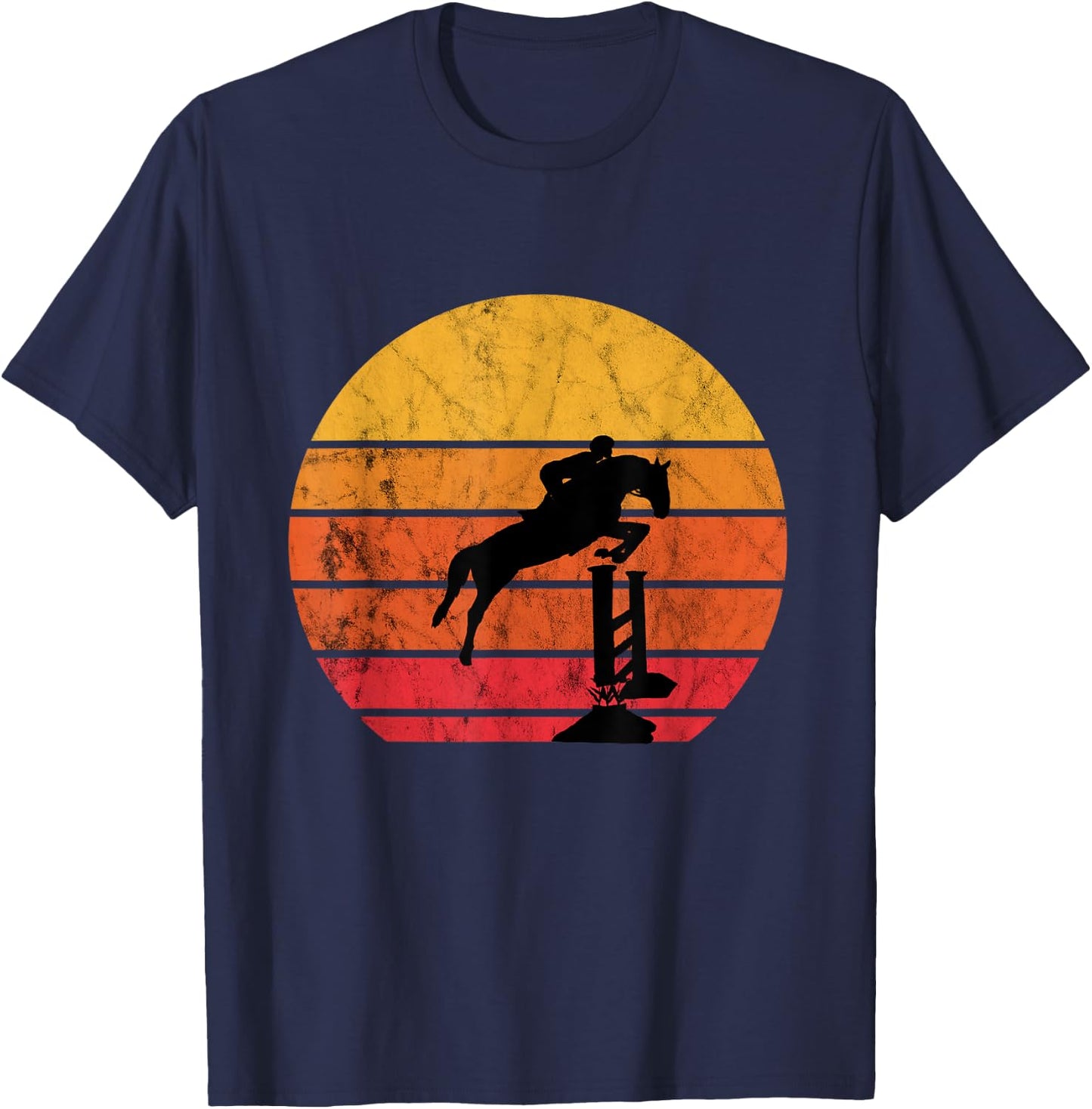 Jumping riding, retro, vintage, sunset, jumping horse T-Shirt - T-Shirt | Navy