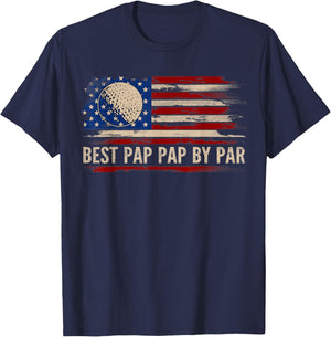 Vintage Best Pap Pap By Par American Flag Golf/Golfer Gift T-Shirt - T-Shirt | Navy