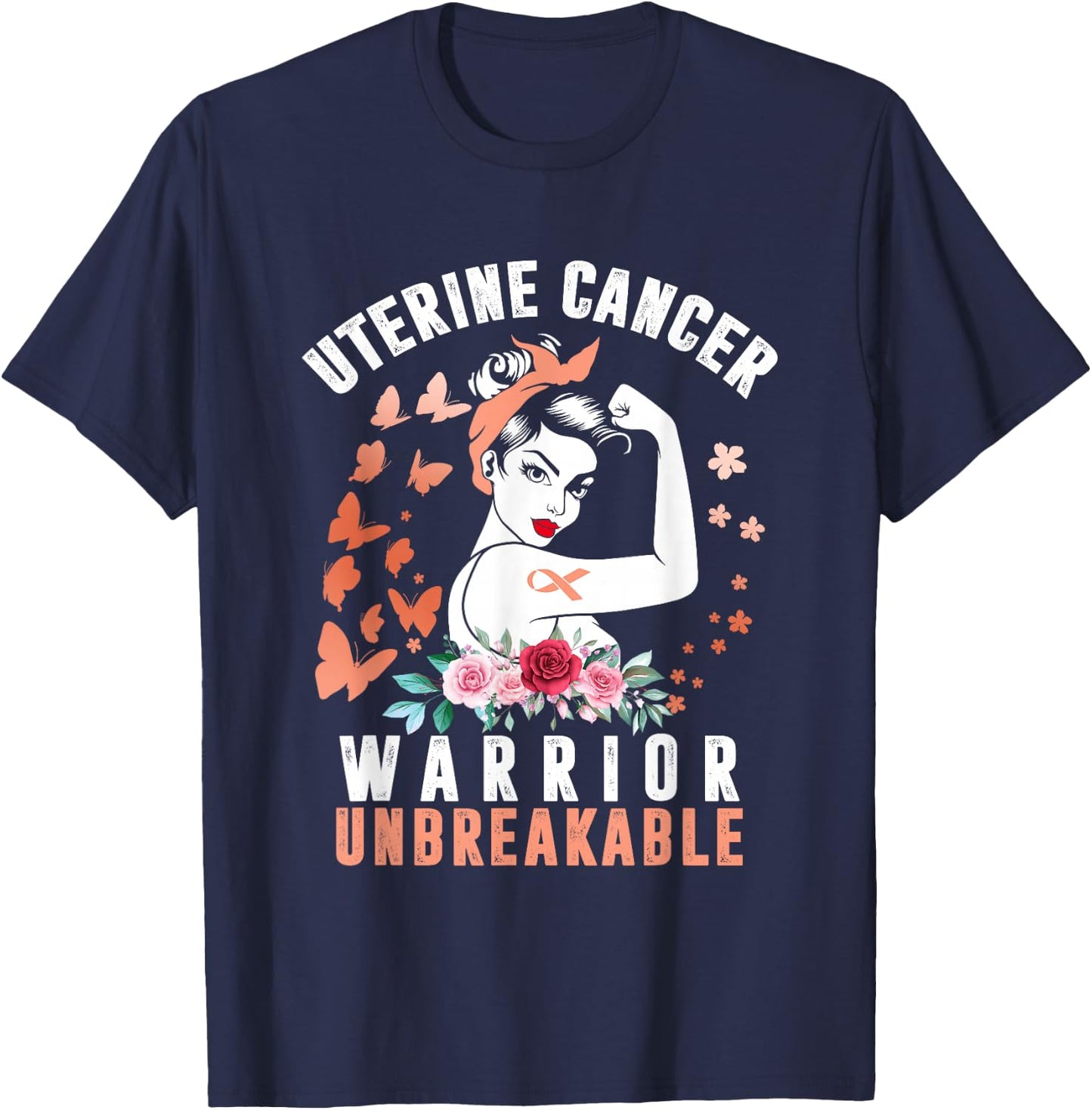 Uterine Cancer Awareness Warrior Unbreakable Strong Woman T-Shirt - T-Shirt | Navy